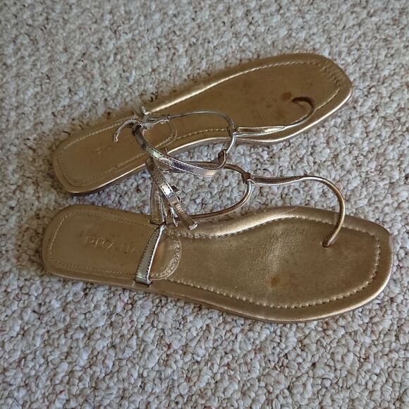 Prada gold metallic thong-strap flat sandals size 9 - Picture 7 of 12